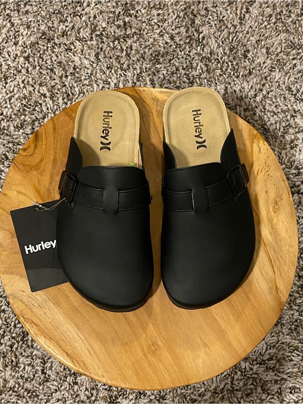 Hurley Black Slip-On Mule Clogs with Buckle Accent